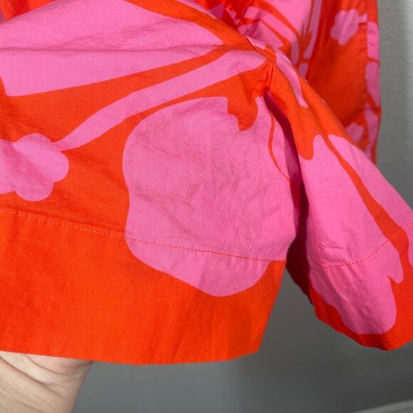 Staud 4 Georgia Romper Red Pink Cotton Blend Floral Halter Neck Tie Back - Picture 13 of 13